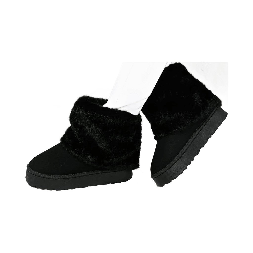 Women Boots Winter Suede Thermal Sleeves Keep Warm Mid-Calf Snow Boots Ladies Comfortable Platform Shoes Zapatos Mujer Size 44