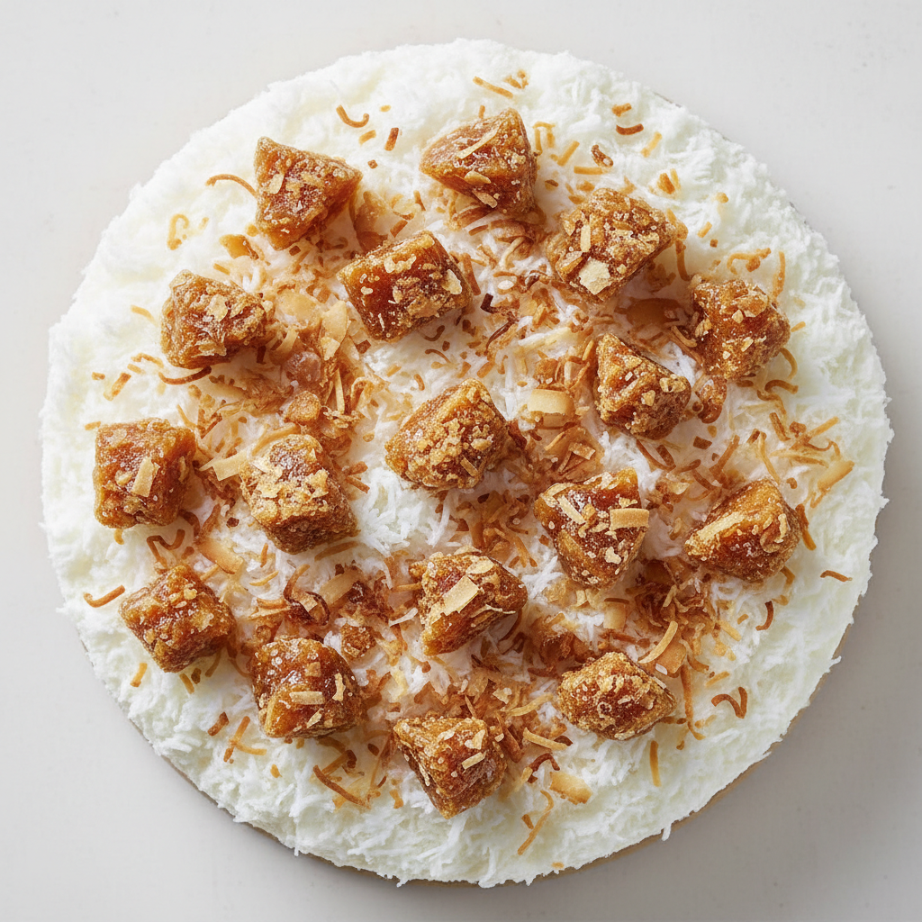 Coconut Sugar Brittle on Shredded Coconut Cake